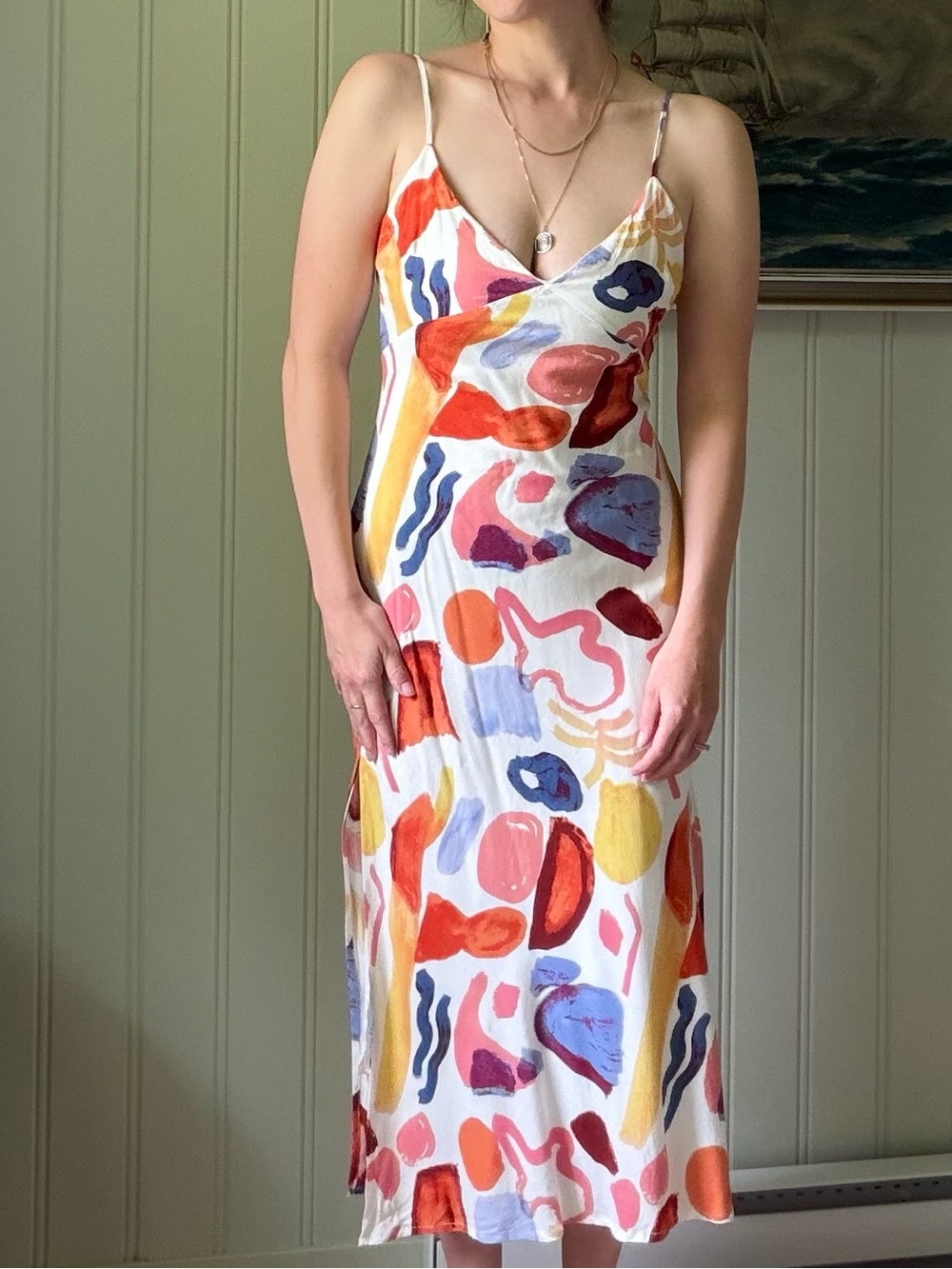Hello Molly Multicolor Abstract Slip Midi Dress - Small